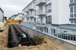 Einbau einer unterirdischen Kunststoffzisterne fÃ¼r die Regenwassernutzung
